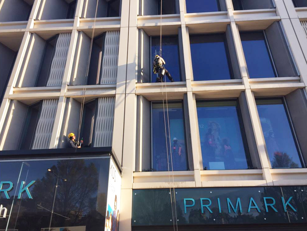 Kingdom Clear Ltd. cleaning the windows of a large Primark depatment store Kingdom Clear Ltd. cleaning the windows of a large Primark depatment store